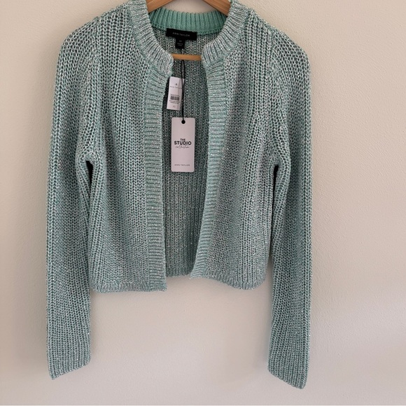 NEW Ann Taylor Studio Collection Shimmer Sequin Metallic Cardigan Aqua Mint XS - Picture 1 of 6